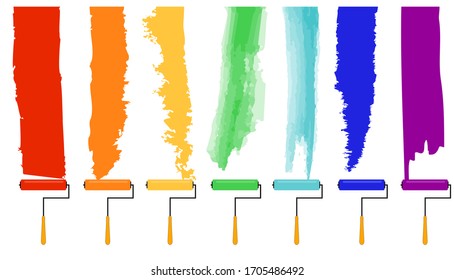 7 Types of colorful Paint Brush strokes Vector Abstract Illustration with Paint brushes