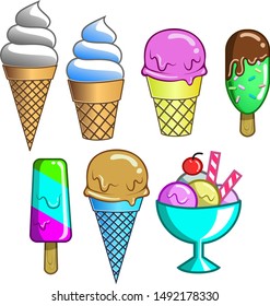7 types of ice cream collections with various cute colors