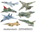 7 types of third generation all American jet fighter vector illustration collection.