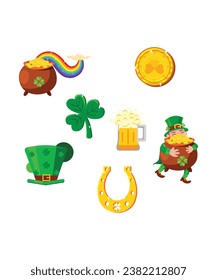 7 Iconos Vectores Únicos De Día De San Patrón Con Cerveza Y Leprechaun