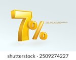 The 7% VAT rate with 3D numbers indicates the application of VAT burden arising from the sale of goods, provision of services and import transactions. Vector illustration file.