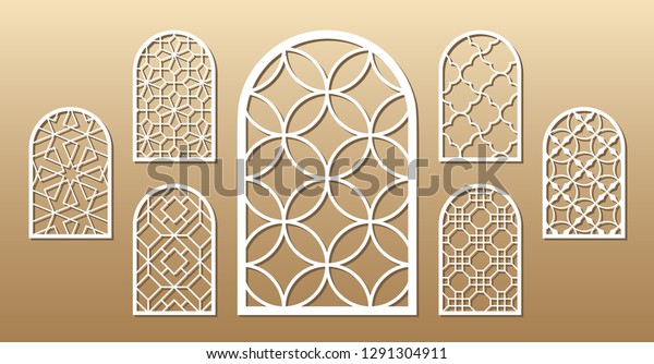 7 vector archs. Cutout silhouette with\
arabic pattern. Template is suitable for creating home or wall\
decor (wood and metal decorations), laser cutting (engraving)\
stencil, printing\
invitations.