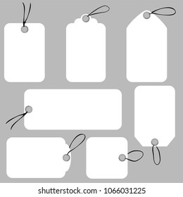7 very simple white blank tag with rope, rounded corner, at gray background