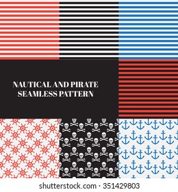 7 vintage nautical and pirate seamless patterns  vector
