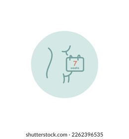 7 weeks pregnant sign. First trimester. Seven weeks of pregnancy symbol woman body with calendar