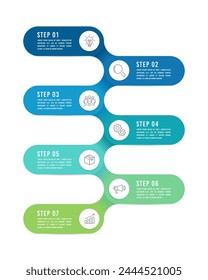 7 workflow processes for success Infographic vertical design template. Business presentation, Report, Timeline. Vector illustration.