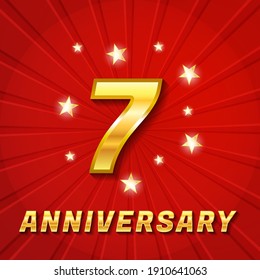 7 year anniversary celebration, the color mix between gold and red so that it looks clean and luxurious, vector design for celebrations, invitation cards and greeting cards