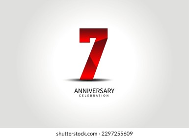 7 Year Anniversary Celebration Logo red vector, 7 Number Design, 7th Birthday Logo, Logotype Number, Vector Anniversary For Celebration, Invitation Card, Greeting Card. logo number Anniversary