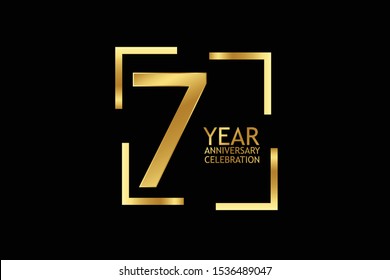 7 year anniversary celebration logotype. anniversary logo with golden and light white color isolated on black background,  -Vector