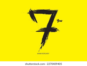 7 year anniversary celebration logotype on yellow background, 7 number design, 7th Birthday invitation, anniversary logo template, logo number design vector, calligraphy font, typography logo