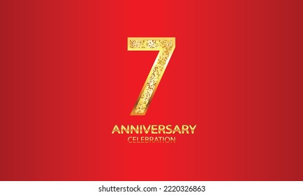 7 Year Anniversary celebration Vector Design with red background and glitter. 7th Anniversary celebration. Gold Luxury Banner of 7th Anniversary. vector illustration