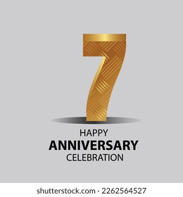 7 year anniversary, Gold shiny metallic numbers set, gold font sign isolated on gray background. Luxury fashion typography design for decoration, web, design, advertising. Vector illustration