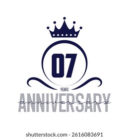 7 year anniversary laurel wreath logo or icon. Jubilee, birthday badge, label or emblem. 7th celebration design element. Vector illustration.