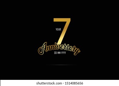 7 year anniversary logo with golden color isolated on black background, vector design for celebration, invitation card, and greeting card - Vector