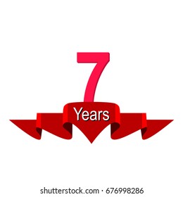 7 year anniversary logo with red ribbon. Flat style vector illustration