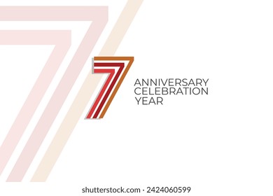 7 year anniversary with retro style in 3 colors, red, pink and brown on white background for invitation card, poster, internet, design, poster, greeting cards, event - vector