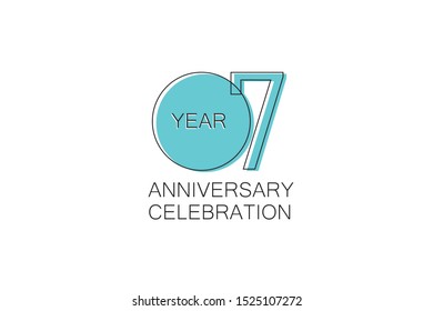 7 year Anniversary, Sleek and Clean Design, Inspired by Comic and Magazine Looks, Pastel Blue Color, Dedicated for invitation, greeting card - Vector