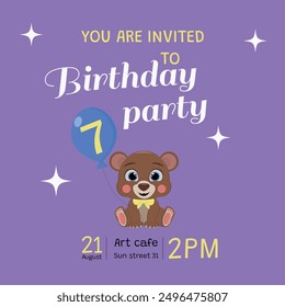 Invitación de cumpleaños de 7 años con osito de peluche