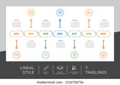 7 Year Step or Process Timeline Infographic With Square Layout and Chart Design