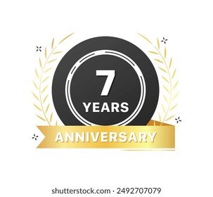 7 years anniversary banner. Medal icon. Flat style. Vector icon.