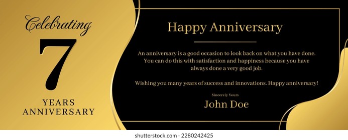 7 years anniversary, a banner speech anniversary template with a gold background combination of black and text that can be replaced
