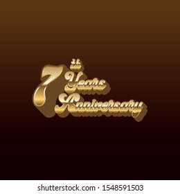 7 years Anniversary Celebrating golden text on black background. Vector template.