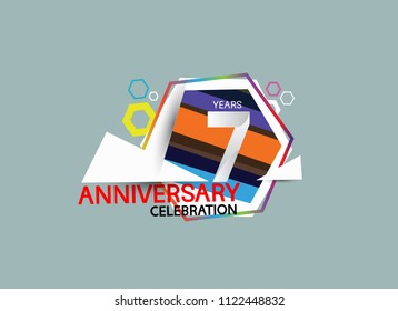 7 years anniversary celebration design with modern colorful hexagon for celebration event