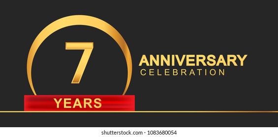 7 years anniversary celebration with elegant golden color and ring, red ribbon for anniversary celebration
