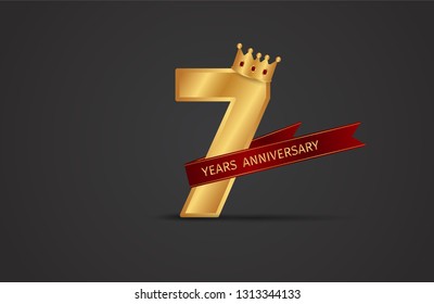 7 years anniversary celebration with elegant golden color, red ribbon and dark background, design for anniversary celebration. Eps10 vector