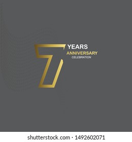 7 years Anniversary Celebration with golden text on dark background, vector template.