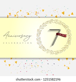 7 years anniversary celebration gray color with a gold and gray background, for greeting cards