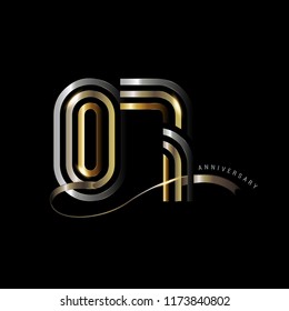 7 years anniversary celebration logotype with line number gold and silver color isolated on black color. vector anniversary for celebration, invitation card, and greeting card