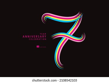 7 years anniversary celebration logotype colorful line vector, 7th birthday logo, 7 number, Banner template, vector design template elements for invitation card and poster.