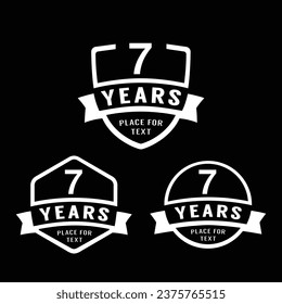 7 years anniversary celebration logotype. 7th anniversary logo collection. Set of anniversary design template. Vector illustration.