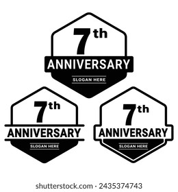 7 years anniversary celebration logotype. 7th anniversary logo collection. Set of anniversary design template. Vector and illustration.