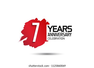 7 years anniversary celebration with red brush design isolated on white background for celebrating event