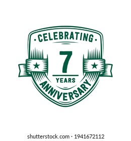 7 years anniversary celebration shield design template. 7th anniversary logo. Vector and illustration.