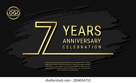 7 years anniversary celebration, anniversary celebration template design with gold color isolated on black brush background. vector template illustration