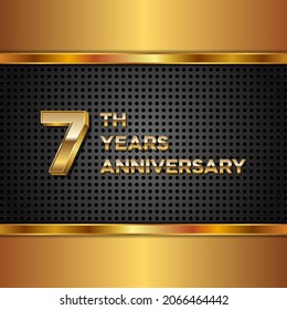 7 years anniversary, anniversary celebration vector design with gold color on black texture background, simple and luxury design. logo vector template