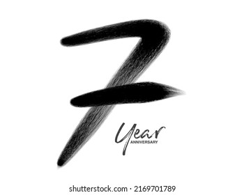 7 Years Anniversary Celebration Vector Template, 7 Years  logo design, 7th birthday, Black Lettering Numbers brush drawing hand drawn sketch, number logo design vector illustration
