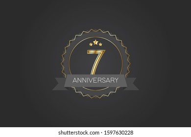 7 years anniversary design logotype 3D golden stylized modern on black background for celebration event