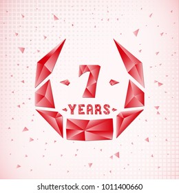 7 years anniversary design template. Low poly design.