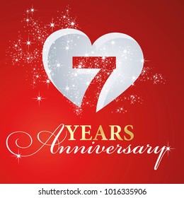 7 years anniversary firework heart red greeting card icon logo