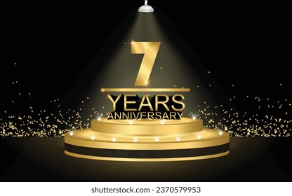 7 years anniversary Golden Jubilee Award Graphics Background. Entertainment Spot Light Hollywood Template Luxury Premium Corporate Abstract Design Template Banner Certificate.