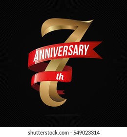 7 Years Anniversary Golden Logo Celebration with Red Ribbon