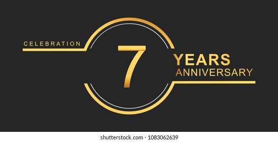 7 years anniversary golden and silver color with circle ring isolated on black background for anniversary celebration event