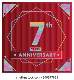 7 years anniversary logo celebration with ring and ribbon. Greeting card and cover template.