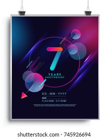 7 Years Anniversary Logo with Colorful Galactic background, Vector Design Template Elements for Invitation Card and Poster Your Birthday Celebration.
