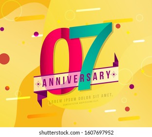7 years anniversary logo template on yellow Abstract modern background. 7th modern background design celebrating numbers with colorful background concept design elements.