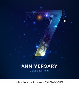 7 years anniversary logo template geometric line with star. Poster template for Celebrating 7th event. Design for banner, magazine, brochure, web, invitation or greeting card. Vector illustration